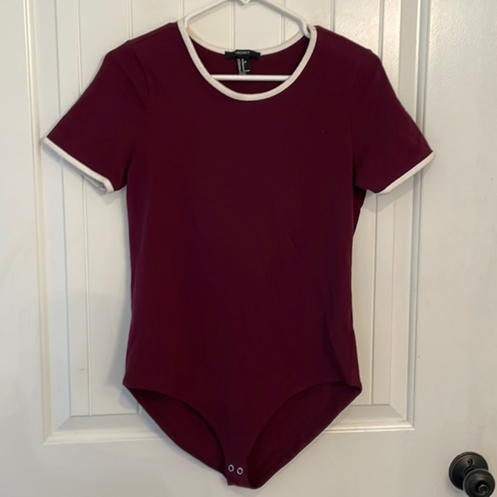 Forever 21 bodysuit basic Maroon white trimmed full bottom t shirt